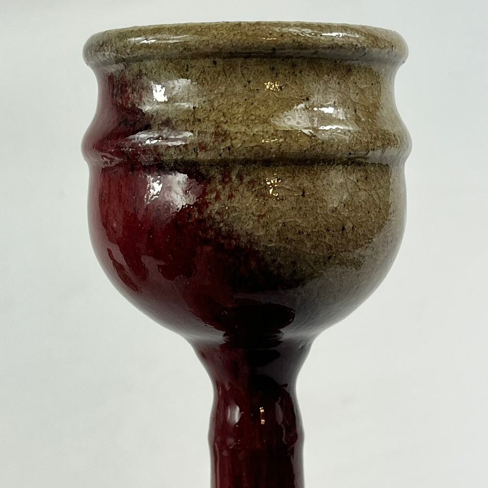 Vintage Red Brown Drip Glaze Stoneware Goblet Chalice Studio Art Pottery Decor - Picture 6 of 11